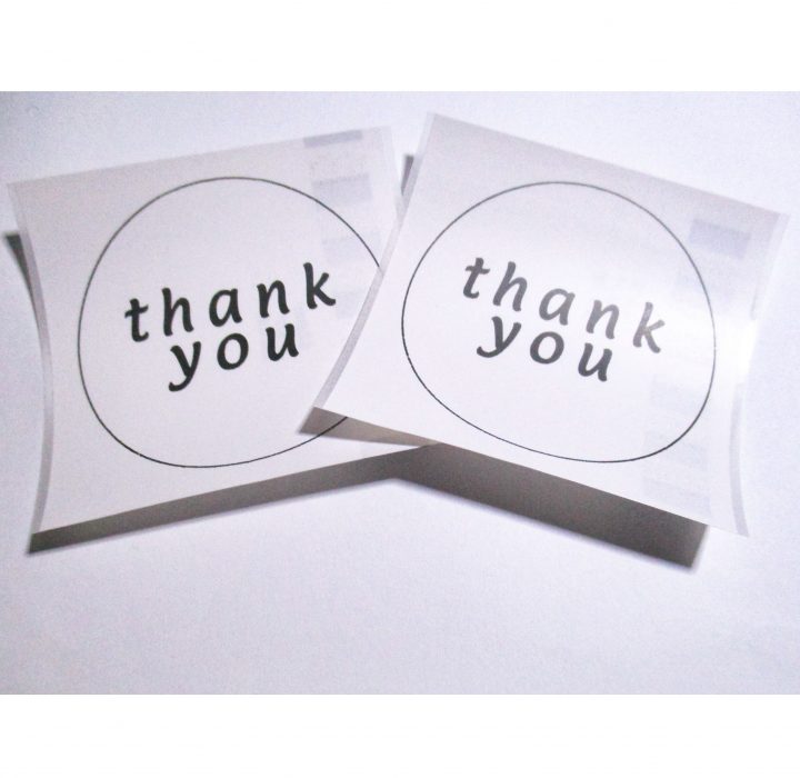 White 'thank you' B/W Sticker Decals 61x61mm